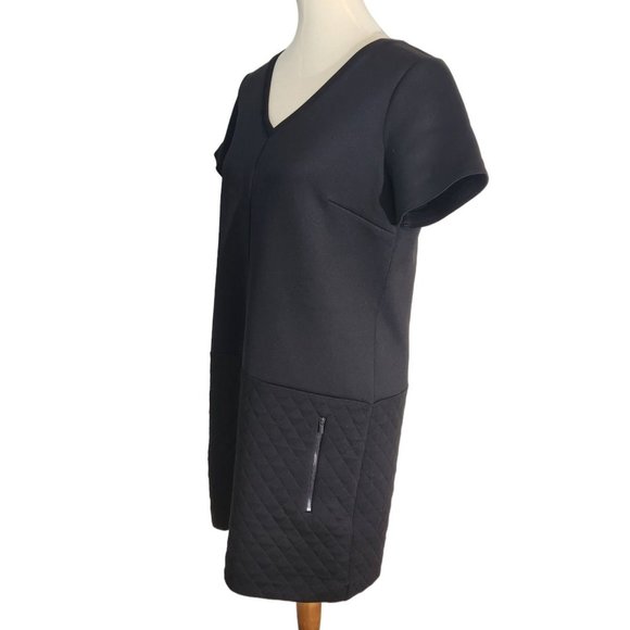 Ann Taylor Black Quilted Skirt Short Sleeve Shift Mini Dress Women's Size M - Picture 4 of 14